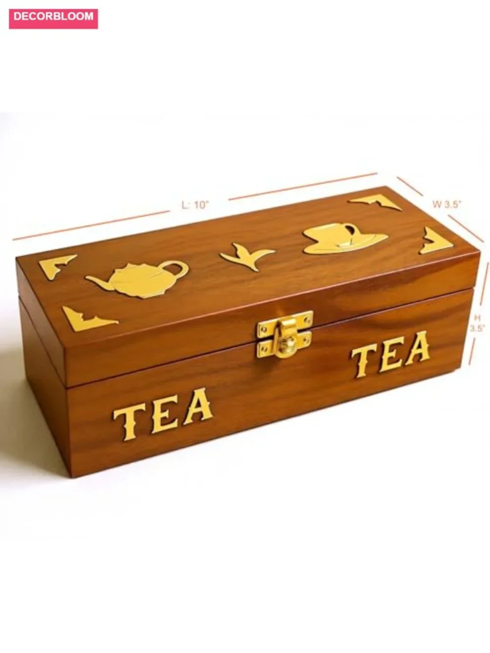 Handcrafted Rosewood Tea Box 3-Compartment Organizer with Brass Inlay